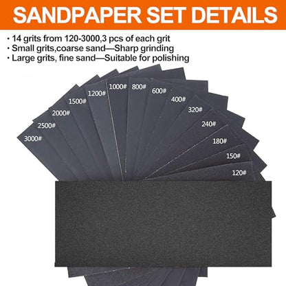 Wet & Dry Sandpaper Set, 42 Sheets of 120 to 3000 grit Sand Paper - style: sandpaper-42 pcs