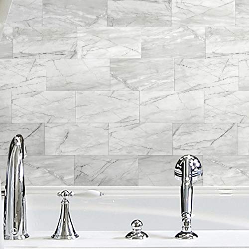 BeNice Peel and Stick Tile Backsplash Bathroom Gray White 23pcs - color: Gray White Line