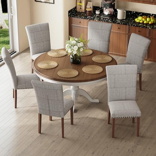 COLAMY Upholstered Parsons Dining Chairs Set of 4, Fabric Dining Room Kitchen Side Chair with Nailhead Trim and Wood Legs - Boho - color: F-boho, size: Set of 4