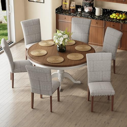 COLAMY Upholstered Parsons Dining Chairs Set of 4, Fabric Dining Room Kitchen Side Chair with Nailhead Trim and Wood Legs - Boho - color: F-boho, size: Set of 4