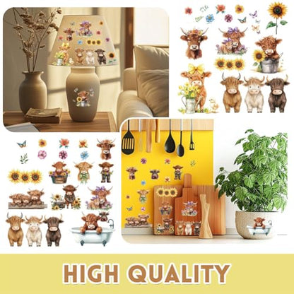 4 Sheets Highland Cow Rub on Transfers for Furniture Crafts 6x12 - color: Highland Cattle