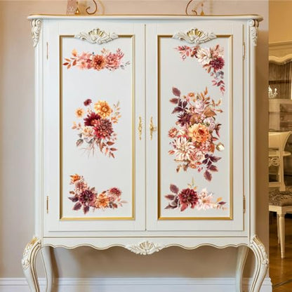 Peacoblue Flowers Corner Rub On Transfers for Furniture Craft 6"x12" - style: Flowers Corner