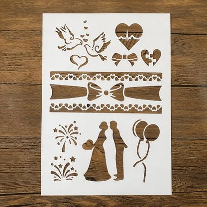 TIAMECH A4 Reusable Wedding Lover Bride Stencil for Painting - color: Wedding Lover Bride