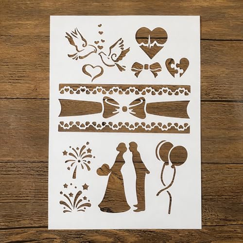 TIAMECH A4 Reusable Wedding Lover Bride Stencil for Painting - color: Wedding Lover Bride