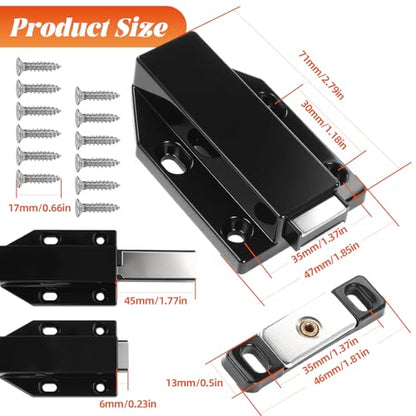 2 Pack Magnetic Push Latches, Push to Open Magnetic Cabinet Latch, Magnetic Touch Release Latches with Strong Pop Out, Magnetic Cabinet Door Catch for Kitchen Cabinets Cupboards Drawers, Black - color: Black