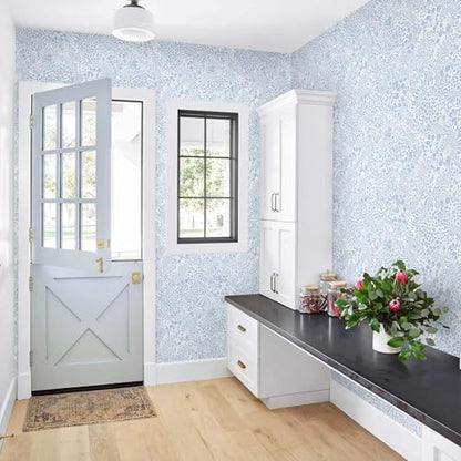 Heroad Light Blue Floral Peel Stick Wallpaper Contact Paper 17.3''x196'' - color: Blue/White, size: 17.3" x 196"
