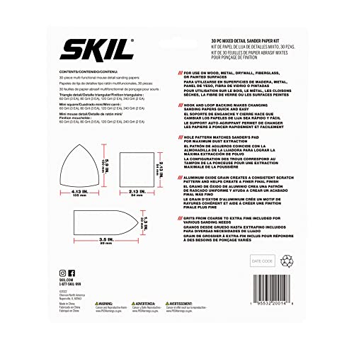 SKIL 30-Piece Mixed 60/80/120/240 Grits Detailed Sand Paper Kit for SKIL Sanders SR232301 & SR6607B-10 - CDA9005 - style: 15-Piece Mixed Sanding Paper