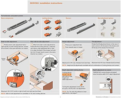 BLUM Tandem Plus BLUMOTION Drawer Slides Complete Pair, with Runners 563H, Locking Devices, Rear Mounting Brackets and Screws (for face Frame or Frameless Application) 18 Inch