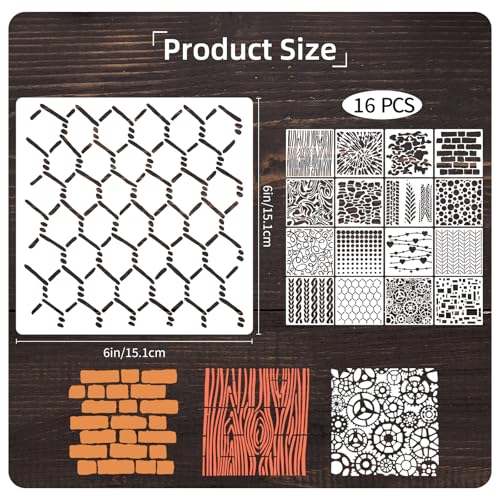 16Pcs Geometric Stencils for Painting, 6 X 6 Inch Reusable Abstract Stencils Cubist Stencils for Crafts Painting DIY Card Makin