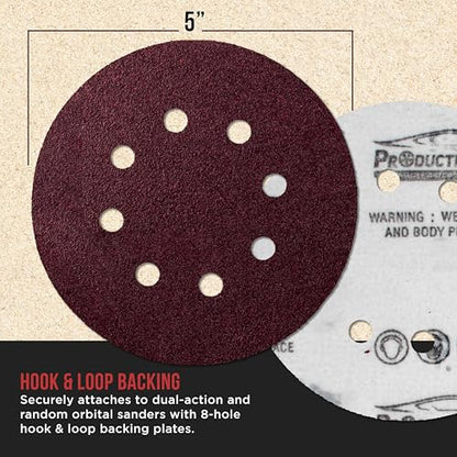 ProductionShop 5" Red 8-Hole Pattern Sanding Discs, 160 Disc Variety Pack, Grits 40, 60, 80, 100, 120, 150, 180, 220, 320, 400, 600, 800 - Hook & Loop Sandpaper, Random Orbital Sanders - Woodworking - style: Variety Pack 160