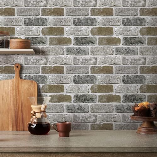 COMSTICKC 3D Faux Brick Wall Panels Peel and Stick, 10 Pcs 11.8" x 11.8" - color: Brown Gray-1