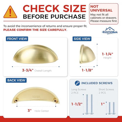 HOMOTEK 12 Pack 3 Inch Hole Centers Brushed Brass Drawer Bin Cup Pulls Dresser Pulls for Cabinets, Furniture Handles, Kitchen Cabinet Hardware - color: Brushed Brass, size: 12 Pack