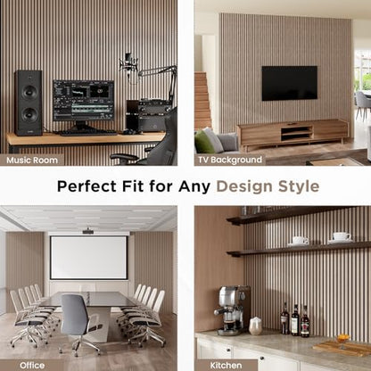 SMARTSTANDARD Wood Slat Acoustic Wall Panels 2 Pack 94"x23.6" Walnut - color: Walnut, size: 94.5" x 48"
