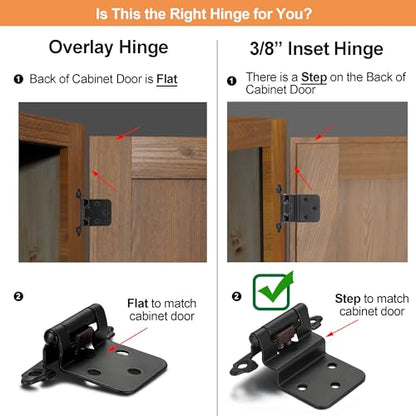 Matte Black Cabinet Hinges, 3/8” Inset, 4 Pack - color: Matte Black, size: 3/8 Inch Inset
