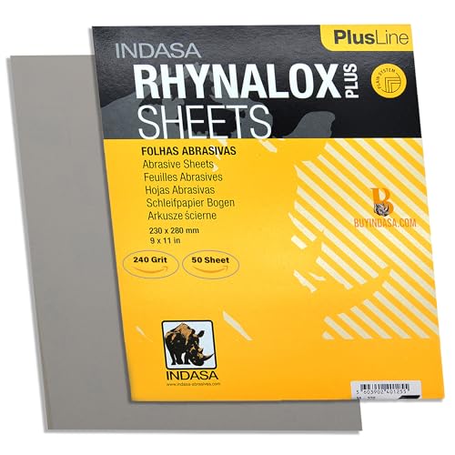 Indasa 50 PCS 9x11 Sandpaper - Dry Sanding Sheets, 240 Grit, Rhynalox Plusline Professional-Grade Abrasive for Wood, Metal, Automotive, and Paint Finishing - Durable, Clog-Resistant Sand Paper - size: 240 GRIT 9x11" Rhynalox
