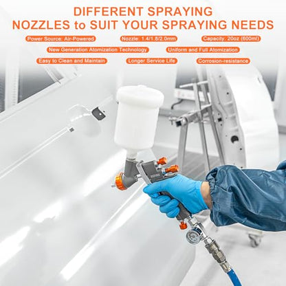 REFINE HVLP Air Spray Paint Gun Kit 1.4/1.8/2.0mm Nozzle & Air Regulator