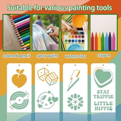 12 Pcs Painting Stencils, 12 Styles Boho Themed Stencil Template Reusable Craft Templates for Painting on Wall Decor Fabric Wood Canvas - style: Boho Themed