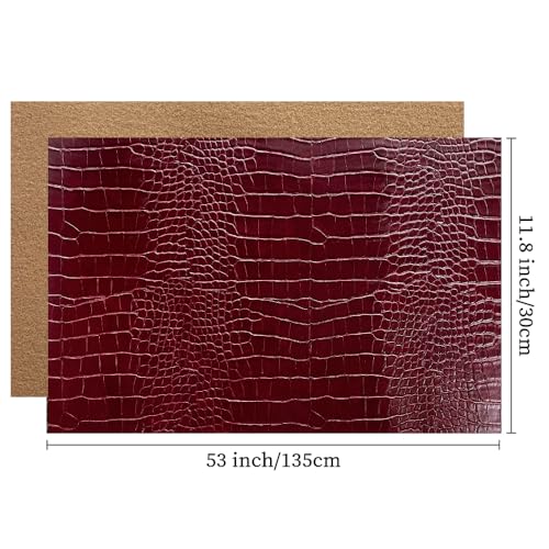 12" x 53" Glossy Embossed Crocodile Texture Faux Leather Roll Synthetic Leather Crafts Fabric for Wallets Keychains Handbags Making Sewing Crafts Material (Red-Brown) - color: Red-brown