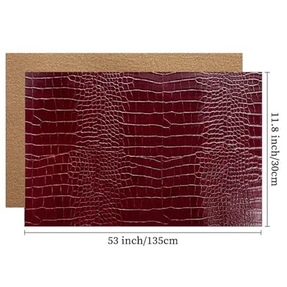 12" x 53" Glossy Embossed Crocodile Texture Faux Leather Roll Synthetic Leather Crafts Fabric for Wallets Keychains Handbags Making Sewing Crafts Material (Red-Brown) - color: Red-brown