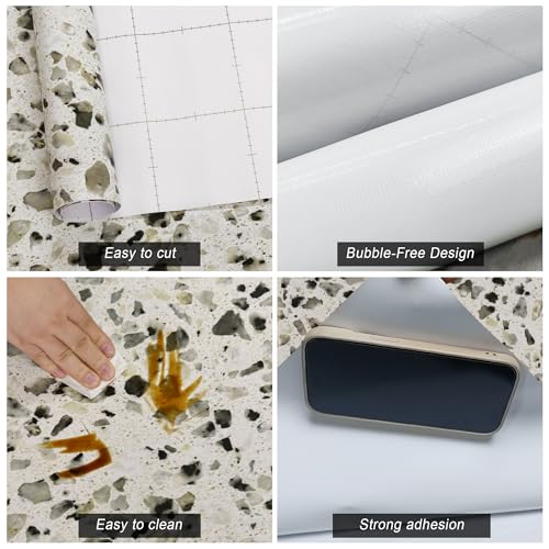 Multicolor Terrazzo Contact Paper 15.7"x196.8" Glossy Granite Wallpaper - color: White Gray Black, size: 15.7" x 196.8"