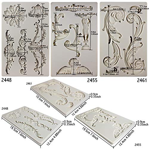 Baroque Style Ornament Curlicues Silicone Molds 3-Count Cherub Birdbath Scrollworks Art Deco Inspired Lace - color: Cherub,Birdbath,Scrollworks,Art Deco Lace 3-Tray