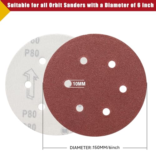 100PCS 6 Inch Sanding Discs 240 Grit Sandpaper for Orbital Sander - style: 6 Hole-Red