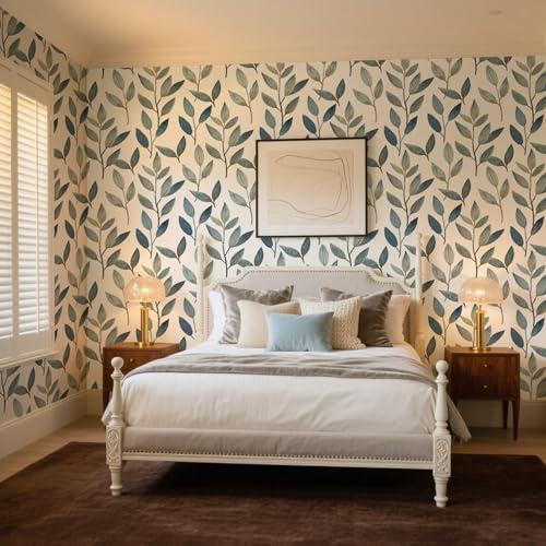 Modern Blue Leaf Peel and Stick Wallpaper 17.7" x 212.6" - color: Navy Blue/Gold, size: 17.7" x 212.6"