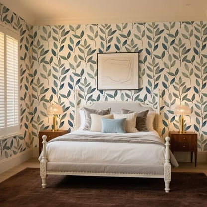 Modern Blue Leaf Peel and Stick Wallpaper 17.7" x 212.6" - color: Navy Blue/Gold, size: 17.7" x 212.6"