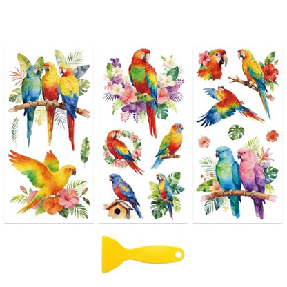 Peacoblue Parrot with Tropical Plants Rub On Transfers for Furniture 6"x12" - style: Parrot with Tropical Plants