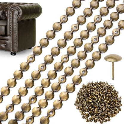 Supkiir 66ft D11mm Upholstery Tack Strip, Brass Decorative Nailhead Trim with Single Tacks, Antique Plated Upholstery Nail Strips Tool for Furniture Sofa Couch Chair Decor