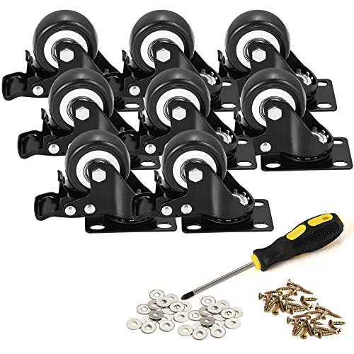 2" Caster Wheels, Heavy Duty Casters with Brake Set of 8 - color: Black, size: 2" 8pack black