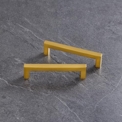 20 Pack Gold Cabinet Handles Square Drawer Pulls 5 inch Hole Centers Brushed Titanium Gold Dresser Pulls Cupboard Handles Stainless Steel Handles for Cabinets and Pulls - color: Gold, size: 5 Inch Hole Centers