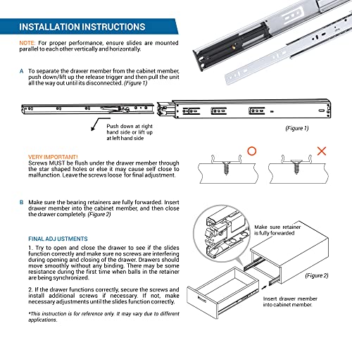 Pair of 12" Rok Hardware Soft Close Drawer Slides, Full Extension, Ball Bearing, 100 lb Weight Capacity - Available in 12", 14", 16", 18", 20", 22" and 24" Lengths - size: 12 Inch