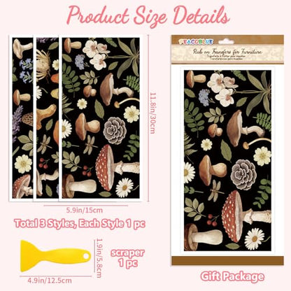 Peacoblue Retro Mushrooms with Plants Rub On Transfers for Furniture 6"x12" - style: Retro Mushrooms with Plants