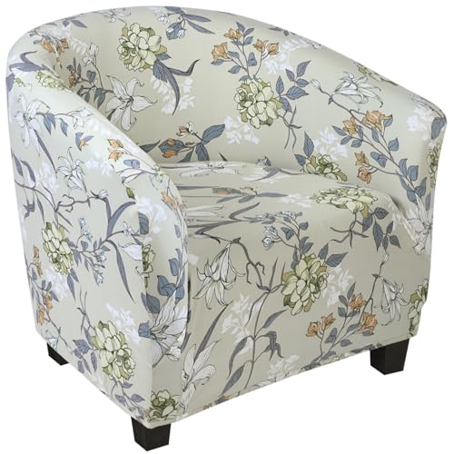 SearchI Club Chair Slipcover Stretch Barrel Chair Covers Printed Tub Chair Slipcovers Soft Spandex Armchair Sofa Cover Removable Couch Furniture Protector for Living Room (Green Flower) - color: Green Flower