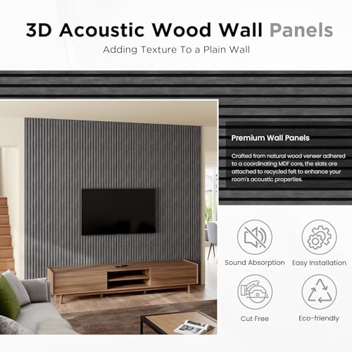 SMARTSTANDARD Wood Slat Acoustic Wall Panels 4 Pack 94"x12.6" Dark Gray - color: Dark Gray, size: 94.5" x 50.4"