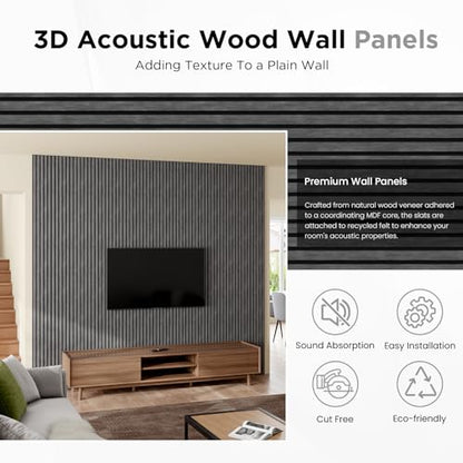 SMARTSTANDARD Wood Slat Acoustic Wall Panels 2 Pack 94"x23.6" Dark Gray - color: Dark Gray, size: 94.5" x 48"