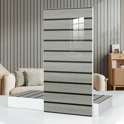10pcs Wood Grain Grille Peel and Stick Waterproof Wall Panels,Heat-Resistant Backsplash Tile, 23.6"x11.8" PVC Foam Wall Sticker for Kitchen,Living Rooms, Bedrooms TV Walls(Not Real Tile,Grey)