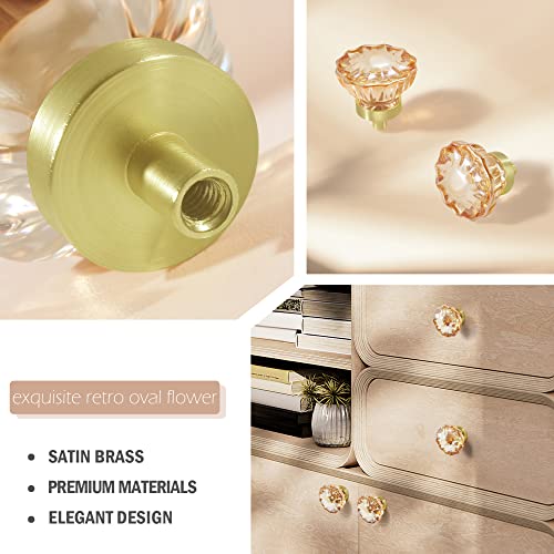 4 Pack Glass Cabinet Knobs and Pulls, Round Champagne Crystal Knobs for - color: Champagne Crystal and Satin Brass Base, size: 4 Pack (36mm)