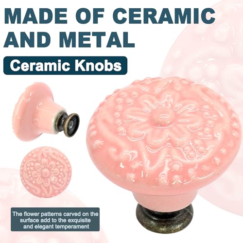 Biaungdo 6 Pcs Pink Ceramic Kitchen Cabinet Knobs