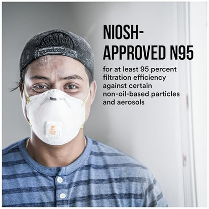 3M All-In-One Respirator, Best for Sanding, Fiberglass, Drywall, Painting, N95, Exhalation Valve Helps Direct Exhaled Air Downward, Relief From Dusts And Certain Particles, 10-Pack