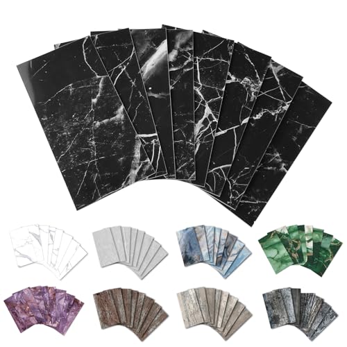 URCOLOR 32-Piece Peel and Stick Backsplash Wall Tile, 4"x 8" PVC Glossy Black Marble Stick on Subway Tiles for Kitchen, Bathroom, Laundry Room, Camper, Fireplace - color: Glossy Black Marble, size: 4" X 8“ X 32pcs