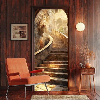 arricraft 2 Pcs Self-Adhesive Door Stickers, 31.5"x78.7" Stone Steps Pattern Door Murals Stickers PVC Removable Wallpaper Decoration for Bedrooms Living Room - style: Stone Steps