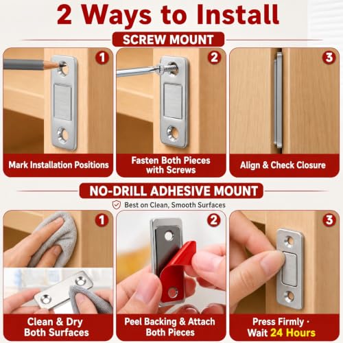 Cabinet Magnets for Closure, 4 Pack Ultra-Thin Cabinet Door Magnets