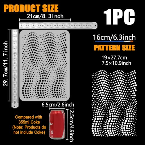 FINGERINSPIRE Point-Like Wave Geometry Stencil with a Brush 8.3x11.7inch Dot Design Painting Stencil Wave Geometry Template Floral Theme Template for Painting on Wood Wall Furniture DIY Home Decor - style: Point-like Wave Geometry