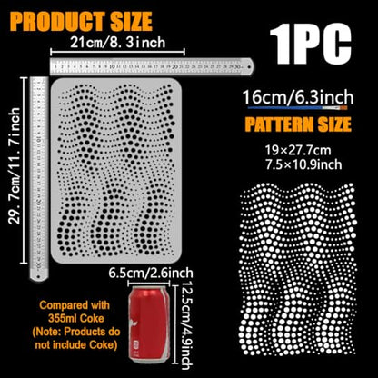 FINGERINSPIRE Point-Like Wave Geometry Stencil with a Brush 8.3x11.7inch Dot Design Painting Stencil Wave Geometry Template Floral Theme Template for Painting on Wood Wall Furniture DIY Home Decor - style: Point-like Wave Geometry