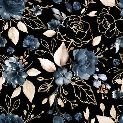 Black Gold Floral Peel and Stick Wallpaper 17.7"x118" - color: Black/Gold/Navy Blue/Beige, size: 17.7" x 118"