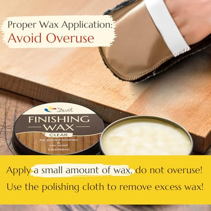 Wood Finishing Wax for Furniture – 100% Natural Chalk Paint Wax for Sealing & Protecting Painted and Raw Wood Surfaces, Wooden Floors & More – Protective Finish - Clear, 3.5 Oz (Includes Tools)