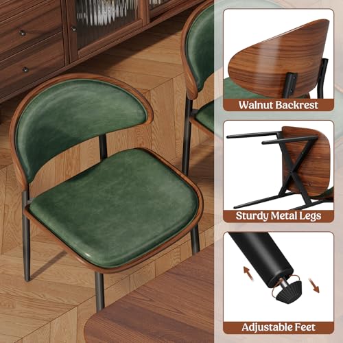 REONEY Dining Chairs Set of 4, Mid-Century Modern Kitchen Chairs, Green - color: Green Pu