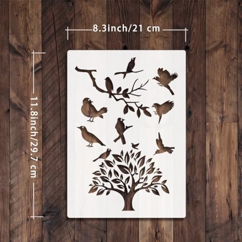 TIAMECH A4 Reusable Birds on Tree Stencil for Painting - style: Bird on Tree